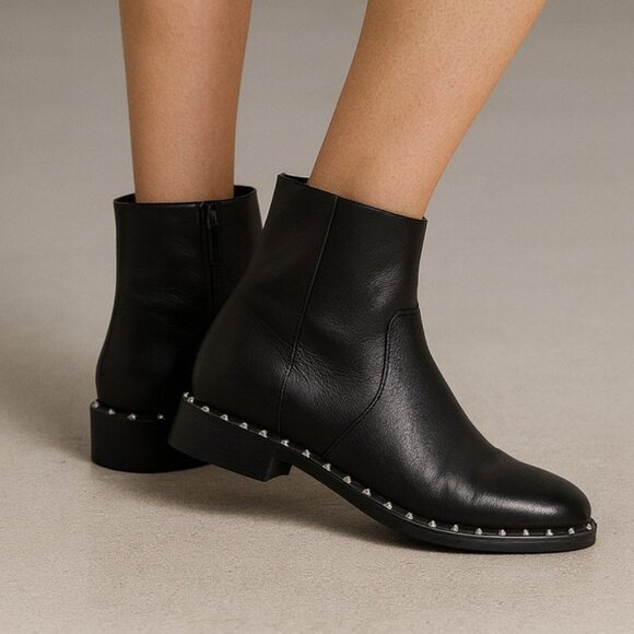 Schutz Black Leather Studded Ankle Boots Women’s 9.5B Rocker Moto Booties Brazil - Picture 1 of 13